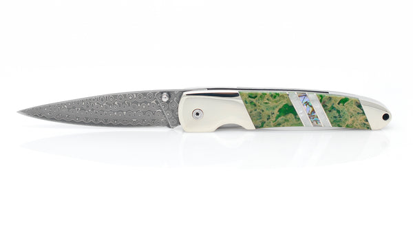 Damascus Collection Gemstone Exotics 4" Liner Lock Knife with Clip