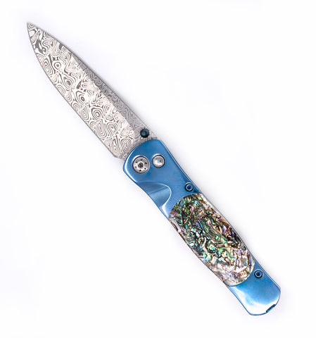 Tesoro Button Lock: Damasteel with Abalone W/Pocket Clip