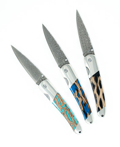 Natural Stabilized Cholla Cactus - Damascus 4" Liner Lock