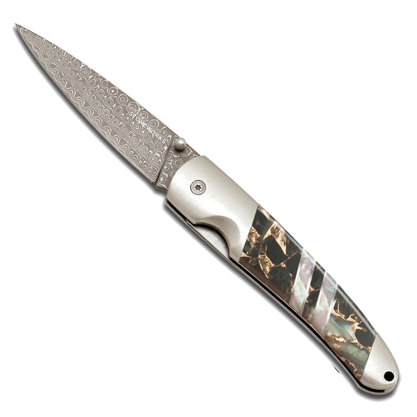 Damascus Collection Gemstone Exotics 4" Liner Lock Knife with Clip