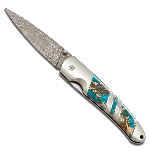 Damascus Collection Gemstone Exotics 4" Liner Lock Knife with Clip