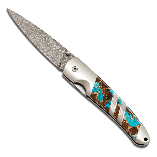 Damascus Collection Gemstone Exotics 4" Liner Lock Knife with Clip