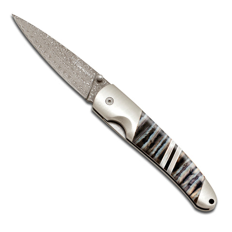 Woolly Mammoth Tooth Collection 4" Damascus Linerlock Knife with pocket clip
