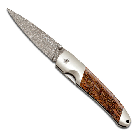 Damascus Fossilized Woolly Mammoth Bone Collection 4" Linerlock w/ pocket clip