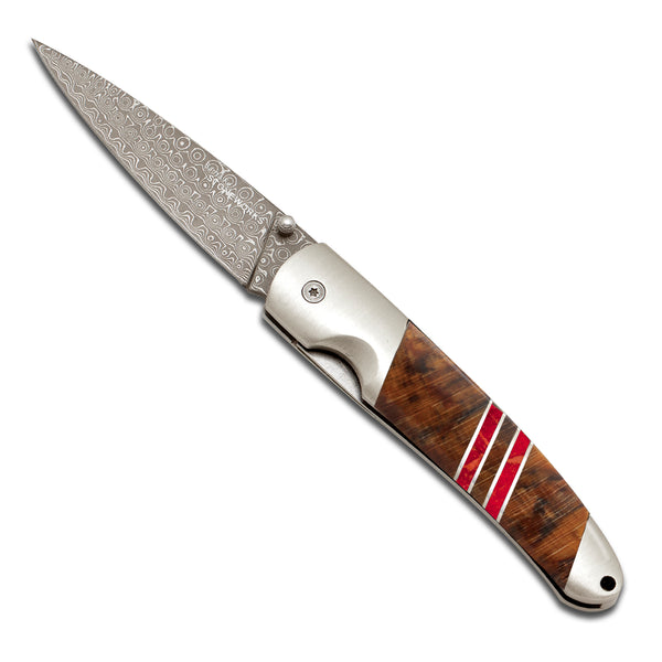 Damascus Collection Spalted Beech 4" Liner Lock Knife with Clip