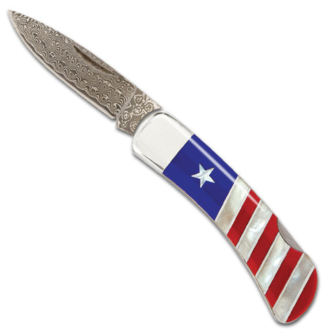 Patriotic Collection 3" Damascus Lockback Knife