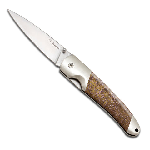 Fossilized Woolly Mammoth Bone Collection 4" Linerlock w/ pocket clip